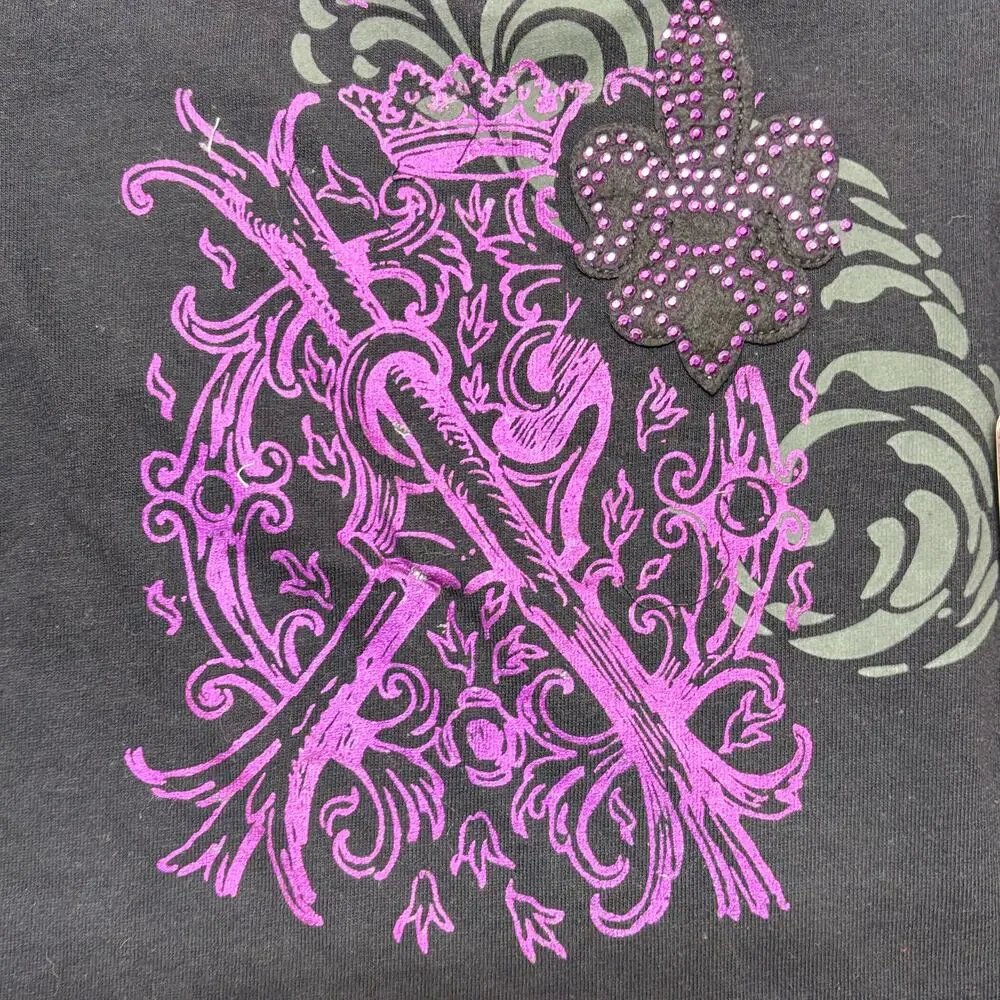 Metal Generation T Shirt Toddler Girls 2T Black Pink Rhinestone Fleur De Lis